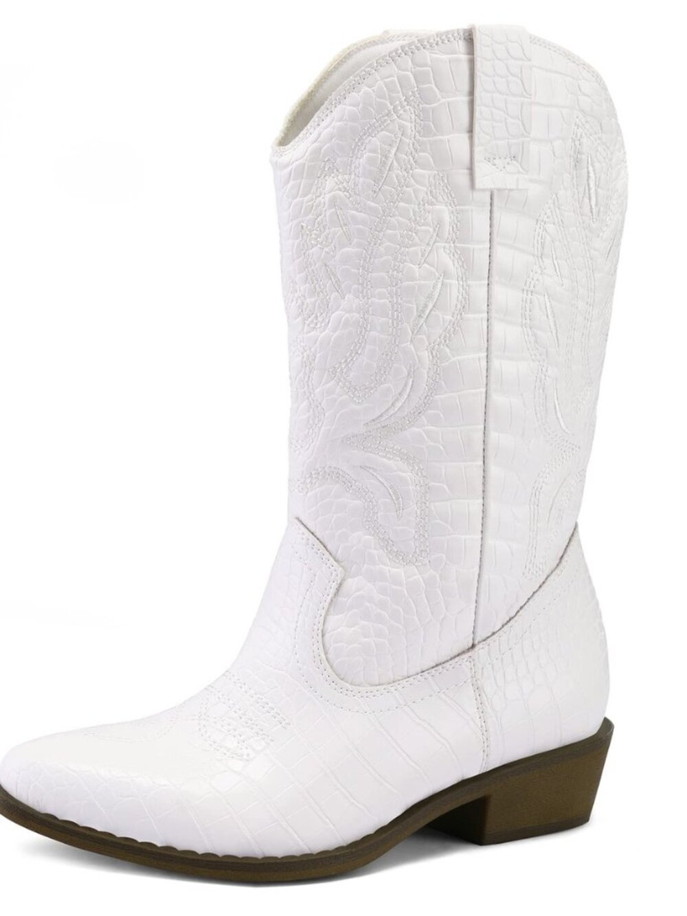 Cowboy Boots for Women Mid Calf Chunky Heel Cowgirl Boots